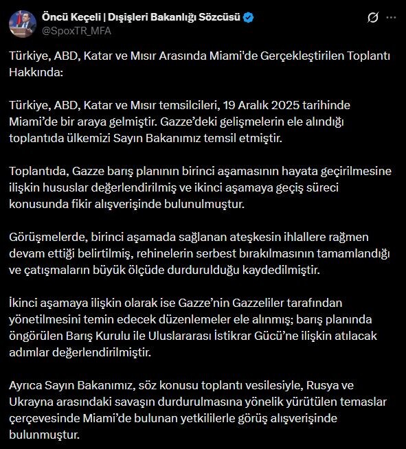 Gazze barış planı Miami'de masaya yatırıldı